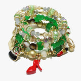 88508, HEEL & HANDBAG CHARM MULTI LAYERED BEAD STRETCH BRACELET