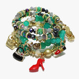 88508, HEEL & HANDBAG CHARM MULTI LAYERED BEAD STRETCH BRACELET