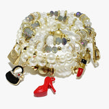 88508, HEEL & HANDBAG CHARM MULTI LAYERED BEAD STRETCH BRACELET