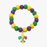 88515, FLEUR DE LIS CHARM MARDI GRAS BEAD STRETCH BRACELET
