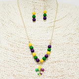 88516, FLEUR DE LIS CHARM MARDI GRAS BEADED NECKLACE