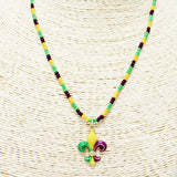 88517, FLEUR DE LIS CHARM MARDI GRAS SEED BEADED NECKLACE