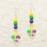 88518, FLEUR DE LIS MARDI GRAS BEADED DANGLE EARRING