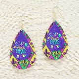 88519, MARDI GRAS FLEUR DE LIS PRINT TEARDROP EARRING