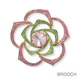 88524, PINK AND GREEN FLOWER RHINESTONE EVENING PIN BROOCH