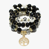 88565, TREE OF LIFE CHARM MULTI LAYERED BEAD STRETCH BRACELET