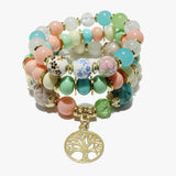 88565, TREE OF LIFE CHARM MULTI LAYERED BEAD STRETCH BRACELET