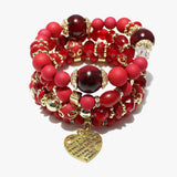 88566, HEART CHARM MULTI LAYERED BEAD STRETCH BRACELET