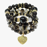 88566, HEART CHARM MULTI LAYERED BEAD STRETCH BRACELET