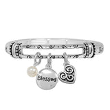 88603, "BLESSED" CHARM WORDS ENGRAVED STRETCH BRACELET