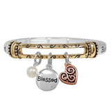 88603, "BLESSED" CHARM WORDS ENGRAVED STRETCH BRACELET