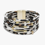 88648, FAUX LEATHER LEOPARD PRINT MAGNETIC CLOSE BRACELET