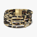 88648, FAUX LEATHER LEOPARD PRINT MAGNETIC CLOSE BRACELET