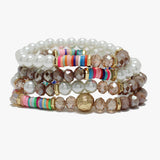 88686, MULTI LAYERED PEARL N BEAD STRETCH BRACELET