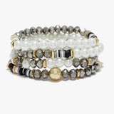 88686, MULTI LAYERED PEARL N BEAD STRETCH BRACELET