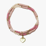 88735, HEART CHARM HEISHI N BEAD STRETCH BRACELET