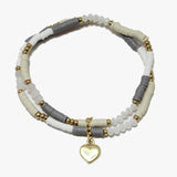 88735, HEART CHARM HEISHI N BEAD STRETCH BRACELET