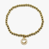 88750, PAVE SMILE HAPPY FACE CHARM BEADED STRETCH STAINLESS STEEL BRACELET