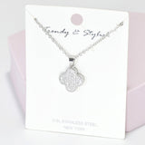 88932, PAVE CLOVER STAINLESS STEEL PENDANT NECKLACE