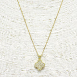 88932, PAVE CLOVER STAINLESS STEEL PENDANT NECKLACE