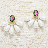 88944, OVAL ACCENT PEARL FAN POST EARRING