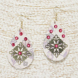 88975, FLORAL PRINT TEARDROP CORK EARRING