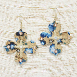 88976, FLORAL PRINT CROSS CORK EARRING