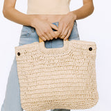 89083, STRAW BAG WITH WOOD HANDLE