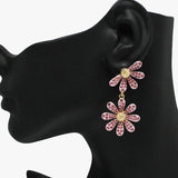 89131, FLOWER EPOXY RHINESTONE DANGLE EARRING