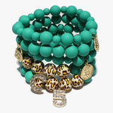 89181, COIN MULTI CHARM MULTI LAYERED BEAD STRETCH BRACELET