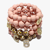 89181, COIN MULTI CHARM MULTI LAYERED BEAD STRETCH BRACELET