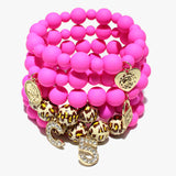 89181, COIN MULTI CHARM MULTI LAYERED BEAD STRETCH BRACELET