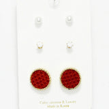 89193, ROUND FAUX LEATHER STUD EARRING SET