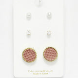 89193, ROUND FAUX LEATHER STUD EARRING SET