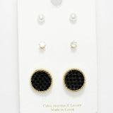 89193, ROUND FAUX LEATHER STUD EARRING SET