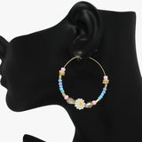 89231, DAISY FLOWER MIXED BEADED HOOP EARRING