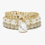 89233, NATURAL STONE CHARM MULTI LAYERED BEADED STRETCH BRACELET