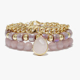 89233, NATURAL STONE CHARM MULTI LAYERED BEADED STRETCH BRACELET