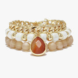 89233, NATURAL STONE CHARM MULTI LAYERED BEADED STRETCH BRACELET