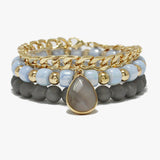 89233, NATURAL STONE CHARM MULTI LAYERED BEADED STRETCH BRACELET