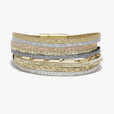 89243, STAR EMBOSSED FAUX LEATHER MAGNETIC BRACELET