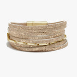 89243, STAR EMBOSSED FAUX LEATHER MAGNETIC BRACELET