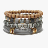 89264, CELLULOID ACETATE MULTI LAYERED MIX BEADED STRETCH BRACELET