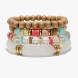 89264, CELLULOID ACETATE MULTI LAYERED MIX BEADED STRETCH BRACELET