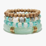 89264, CELLULOID ACETATE MULTI LAYERED MIX BEADED STRETCH BRACELET