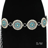 89677,  WESTERN TURQUOISE STONE ROUND BELT