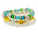 89688, SMILE HAPPY FACE MULTI LAYERED BEADED STRETCH BRACELET