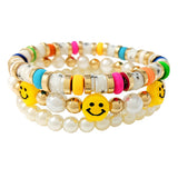 89688, SMILE HAPPY FACE MULTI LAYERED BEADED STRETCH BRACELET