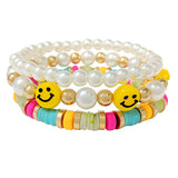 89688, SMILE HAPPY FACE MULTI LAYERED BEADED STRETCH BRACELET