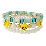89688, SMILE HAPPY FACE MULTI LAYERED BEADED STRETCH BRACELET